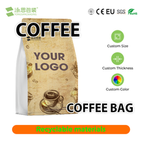 Sachets de café personnalisés avec logo imprimé, fond plat, finition mate, argent, solutions d'emballage en PP monofilament avec fermeture éclair pour café en sachet.
