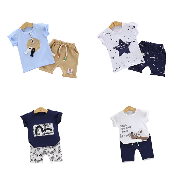 2020 Ins Zomer Kids Cartoon Hond Mode Printing Star Animal Korte Mouw Sets Peuter Jongen Kids Kleding Voor Groothandel