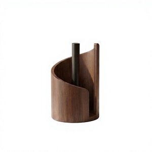 Minimalist Wooden <b>Storage</b> Holder Round Shape Carved Design Standing Type for Living Room Office Organizer Durable Lacquer Finish - Product Image 1