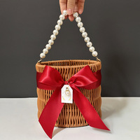 Panier léger en plastique tressé avec poignée perlée pour rangement de bijoux, marron caramel, ouverture supérieure, pour décoration de mariage et de mariée, vente en gros