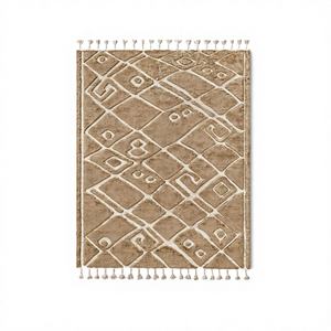 Alfombra Moderna de Lana y Seda Marrón Natural de Alta Calidad, Tejida a Mano con Bucle, Diseño Floral, Apta para Mascotas, Pelo Mediano, para Cocina - Product Image 1