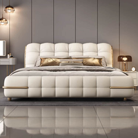 Meubles de chambre à coucher en bois de luxe moderne, lits rembourrés doux, lit double taille king size, cadre de lit avec rangement en cuir