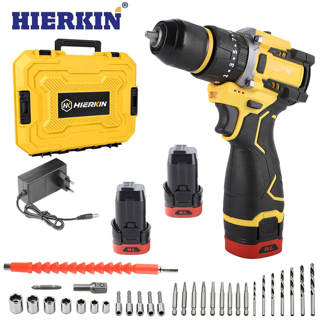 HIERKIN Cordless 18650 Battery Charger Cordless Tool Set Power Tools Manufacturing Wireless Drills Drill Bit Set Battery Drill