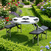 Table de pique-nique pliante d'extérieur de style moderne Joyeleisure avec 4 chaises en aluminium sur le thème du football, plateau en ABS pour les fans de sport