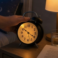Réveil analogique classique en métal à double cloche avec rétroéclairage et veilleuse pour bureau et maison