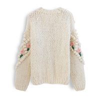 Sweater wanita rajut kustom sweater musim dingin ukuran besar buatan tangan berbulu kancing mutiara rajutan rajutan kardigan sweater wanita