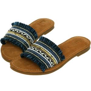 Ann's Luxe Ngọc Trai & sequin tua Slide màu xanh Dép bán buôn cho Phụ nữ dép phẳng cho phụ nữ - Product Image 1