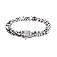 Bracelet Hip-hop en Acier Inoxydable pour Homme, Style Européen et Américain, avec Fermoir en Zircon Blanc, Chaîne Cubaine Miami, 1620 mm
