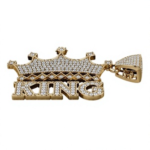 Gold Plated <b>Crown</b> <b>King</b> Pendant Necklace with Crystal Pave Hip Hop Link Chain for Party Wear - Product Image 5