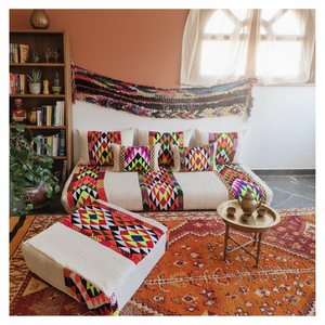 Oriental Modern Sofa Set Quality Cotton Linen Fabric Vintage Pattern Woven Technique 200x80x20 cm Customizable Color Home Use - Product Image 3