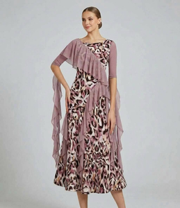 Vestido de Baile de Salón con Estampado de Leopardo, Chifón con Volantes, Asimétrico, Largo Midi para Mujer, Estilo Vintage Glamuroso para Competencia de Vals y <span class=keywords><strong>Tango</strong></span> - Product Image 3