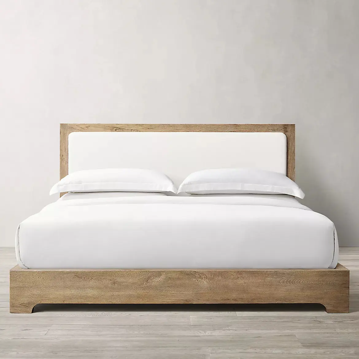 Nature Design Hotel Bedroom set Oak upholstered Panel Bed Latest Slat Support King Size Platform Wooden Bed
