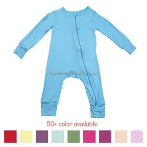 50 + Màu sắc có sẵn tre màu xanh đôi Zip Up Rompers cho bé unisex một mảnh đồ ngủ phù hợp với onesies tre