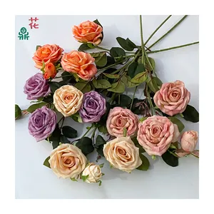 Atacado 4 Cabeça Diamante Rose Vasos Decorado Com Flores Artificiais Casamento Paisagem Arranjo Flores De Seda