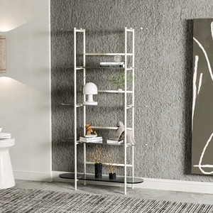 Estantería de viento crema multicapa, soporte de exhibición de suelo a suelo para sala de estar, porche, oficina, partición o almacenamiento en estante de CD - Product Image 2
