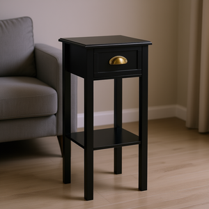 Table de chevet en métal noir à 2 niveaux avec tiroir, table d'appoint mince et peu encombrante pour salon ou couloir - Product Image 2