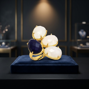 Gold Plated Diamond <b>Ring</b> Gold <b>Ring</b> with a Stunning Gemstones with Beautiful Royal Blue and White Colour Combination Gemst - Product Image 2