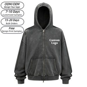 Custom Logo Print Zip-Up Hoodie Unisex <b>Oversized</b> <b>Vintage</b> Washed Cotton French Terry Casual Streetwear Hoodie <b>Sweatshirt</b> TKAN9251 - Product Image 1
