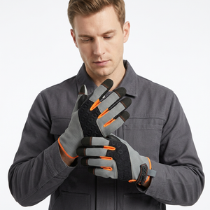 Gants de travail antidérapants en PU, bouts des doigts texturés, bracelet réglable, gants de sécurité polyvalents gris, orange, noir - Product Image 5
