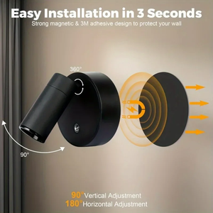 Lámpara de Pared LED Recargable USB Moderna, Foco Cob Magnético Ajustable para Dormitorio <span class=keywords><strong>Interior</strong></span>, Control Táctil de 3 Colores - Product Image 2