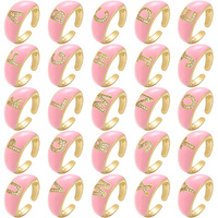 Verstelbare Kleurrijke Opening Heren Roestvrijstalen Ring Op Maat 26 Engelse Letter Emaille En Zirkonia Verkoop Fesale Sieraden