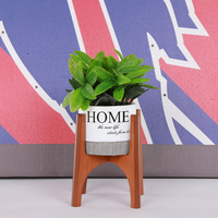Support de plante en bois moderne et contemporain pour pot de fleurs, décoration de table de salon, intérieur/extérieur, jardin, revêtement époxy noir, 42