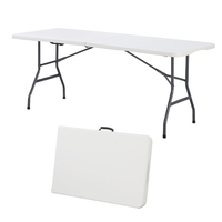 Table Pliante Portable Rectangulaire Moderne en Plastique Blanc de 1,5 Mètre pour Banquets, Repas et Camping en Extérieur