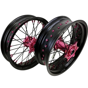 Juego de Ruedas Supermoto de 17 y 16 Pulgadas para EXC SXF YZ YZF, Bujes Rosados, Llantas Rosadas, Aleación de Aluminio CNC, Ensamblaje <span class=keywords><strong>Motard</strong></span>, Rendimiento de Carreras - Product Image 1