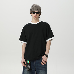 Camiseta <span class=keywords><strong>de</strong></span> Verano para Hombre, Nueva, con Cuello en Contraste, Diseño <span class=keywords><strong>de</strong></span> Parches, Cuello Redondo, Manga Corta, Estilo Moderno, Minimalista, Versátil, Corte Regular, Estilo Cropped - Product Image 2