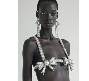 A10314 Migugarment Nuovo Bikini Estivo di Design con Perline Luccicanti, Stili con Fiocchi in Strass <span class=keywords><strong>Argento</strong></span> e Diamanti, <span class=keywords><strong>Reggiseno</strong></span> Sexy a Fascia per Signore - Product Image 1