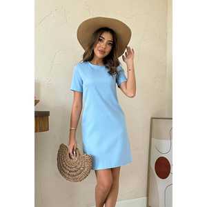 Robe Courte en Jean Bleu Crochetée à Manches Courtes Tendance Formelle pour Femme avec Grandes Appliques Unies Idéale pour les Fêtes Estivales et les Journées Décontractées - Product Image 2