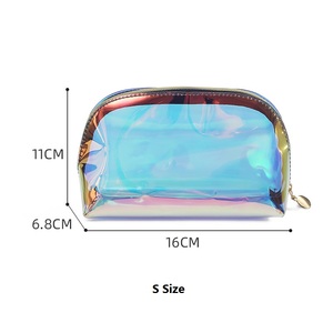 Pochette cosmétique holographique en TPU 16x11x6.8cm, transparente irisée, forme coquille, fond large, fermeture éclair métallique, étanche, pour voyage - Product Image 2