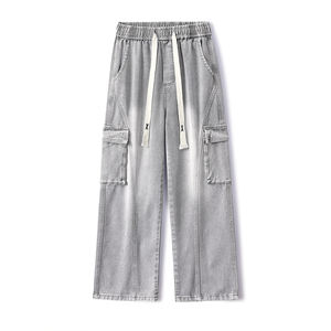 Logo personnalisé hommes printemps été nouvelle salopette en toile légère américain rétro ample jean droit populaire jambe large décontracté - Product Image 4