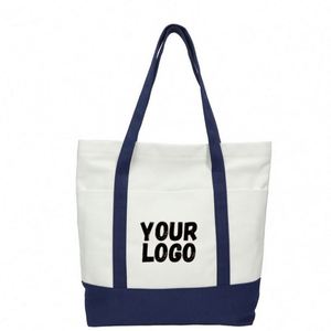 Sac fourre-tout élégant en toile avec poche extérieure, fermeture éclair supérieure, pour les essentiels quotidiens, réutilisable - Product Image 1