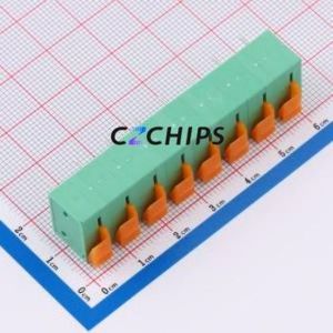 MX142R-7.62-08P-GN01-Cu-A Spring Terminal Block Bent Lead Through Hole,P=7.62mm Connector 1x8P 7.62mm Green Right Angle Insert - Product Image 2