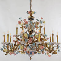 Lustre en céramique avec pendentif en forme de fleur, style vintage, en laiton antique, style campagnard français, pour îlot de cuisine