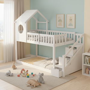 <span class=keywords><strong>Letto</strong></span> Matrimoniale in Legno con 3 Cassetti Contenitori e Scala - Salvaspazio per una Camera da <span class=keywords><strong>Letto</strong></span> Matrimoniale in <span class=keywords><strong>Cameretta</strong></span> o Stanza degli Ospiti - Product Image 1