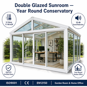 Véranda à double vitrage, serre autoportante en aluminium, maison en verre isolée, jardin d'hiver extérieur toute l'année, <span class=keywords><strong>solarium</strong></span> sur mesure - Product Image 1