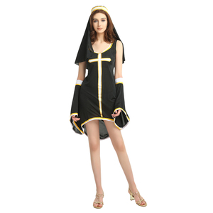 <span class=keywords><strong>Halloween</strong></span> soeur Cosplay fête Sexy nonne tenues noir nonne Costume adulte femmes jeu de rôle robe avec croix - Product Image 6