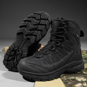 DF22 AS33 1601 Black PU Leather Tactical <b>Boots</b> Waterproof Breathable Non-Slip Durable Outdoor <b>Hiking</b> Shoes All Seasons High Top - Product Image 1