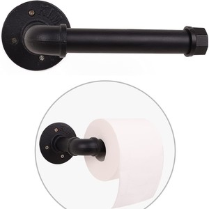 Porte-papier toilette vintage industriel en fer noir, support mural pour serviettes de salle de bain - Product Image 1