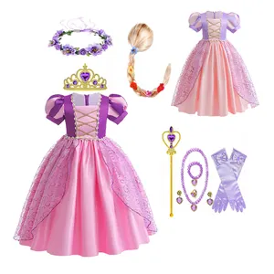 Nuovo vestito di Halloween Rapunzel viola Costume da principessa festa di compleanno abbigliamento per bambini Elsa ruolo neve bianca ragazza