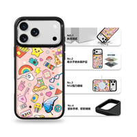 Coque de téléphone AG Feeling Black Edge avec autocollant doré motif rose pour iPhone 17, 17 Pro Max, 16 Pro, 15 – Coque magnétique