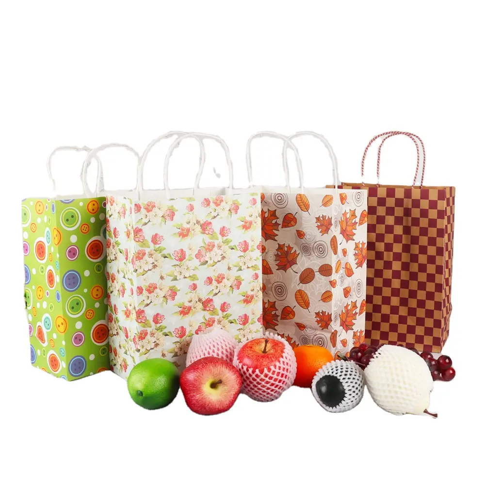 Wholesale custom flower printing small gift paper bags party favor cookie candy treat bag