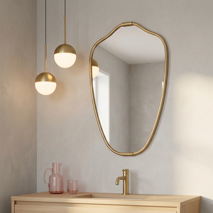 Contemporary Brass <b>Wall</b> <b>Mirror</b> With Irregular Frame <b>For</b> <b>Bathroom</b> Decorative Use - Product Image 2