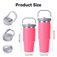 Bouteille d'eau en acier inoxydable de qualité supérieure, 20 oz et 30 oz, avec poignée moderne, paille rabattable, gourde isotherme, thermos sous vide