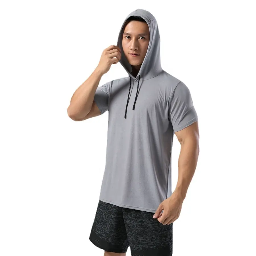 Custom Men's Running Pullover Sweat Shirt Sports Gym Short Sleeves Hoodie Shirt Mens Pullover Gym hoodie T shirt hoodie