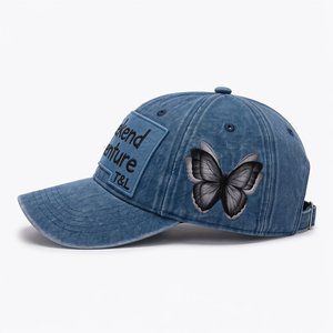 Custom Logo 6 Panel Cap Washed Denim Cotton Front Patch Applique Side <b>Flat</b> Embroidery Gorras Vintage Baseball <b>Hat</b> Supplier - Product Image 4