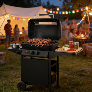 شواية غاز محمولة للاستخدام الخارجي بتصميم أمريكي، شواية معدنية قوية بـ 2 شعلة بدون دخان للحفلات في الفناء الخلفي، مع تحكم عن بعد، تصنيع حسب الطلب - Product Image 5