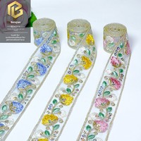 LEIXUSI 3,2 cm Bordure en dentelle florale style ethnique, ruban brodé multicolore pour accessoires de robe victorienne DIY